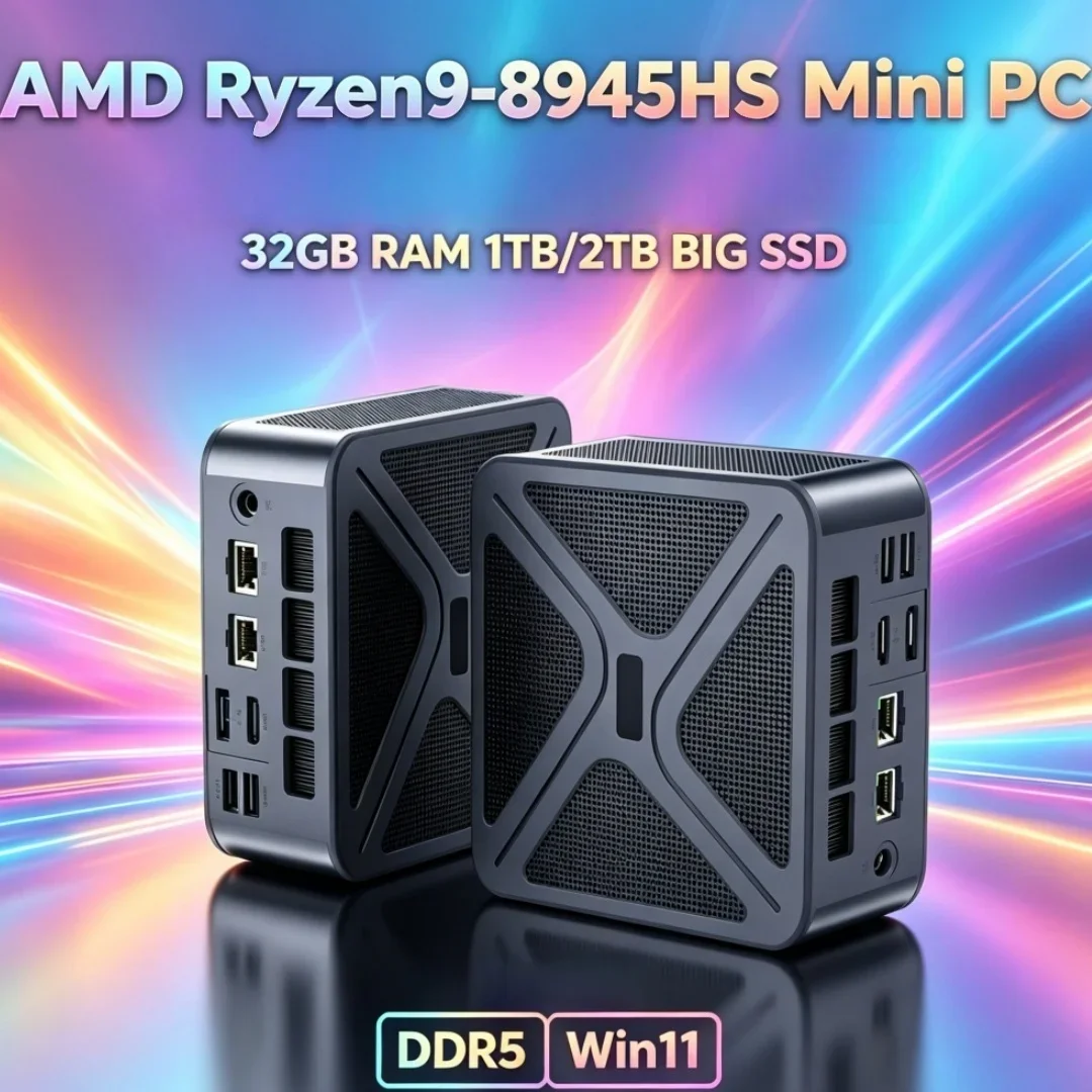 AMD Ryzen 9 8945HS Premium Gaming Mini Desktop PC 2*DDR5 WIFI6 BT5.2 8K HDMI2.1 Dual M.2 NVME
AMD Ryzen 9 8945HS Premium Gaming Mini Desktop PC 2*DDR5 WIFI6 BT5.2 8K HDMI2.1 Dual M.2 NVME