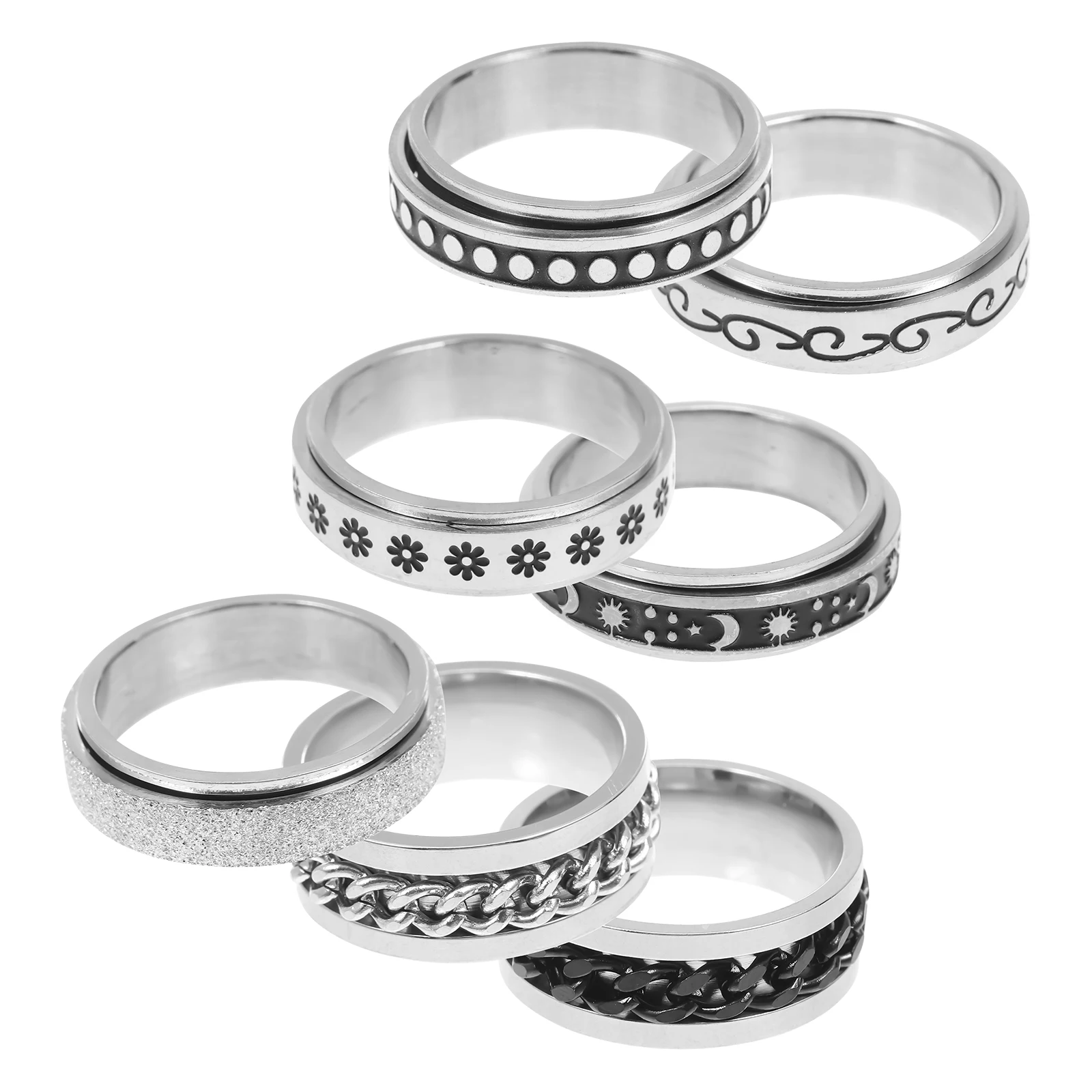 7pcs Rotable Titanium Steel Rings Zinc Alloy Smooth Surface Fashion Fidget Anxiety Relief Trendy Stylish Comfortable
7pcs Rotable Titanium Steel Rings Zinc Alloy Smooth Surface Fashion Fidget Anxiety Relief Trendy Stylish Comfortable