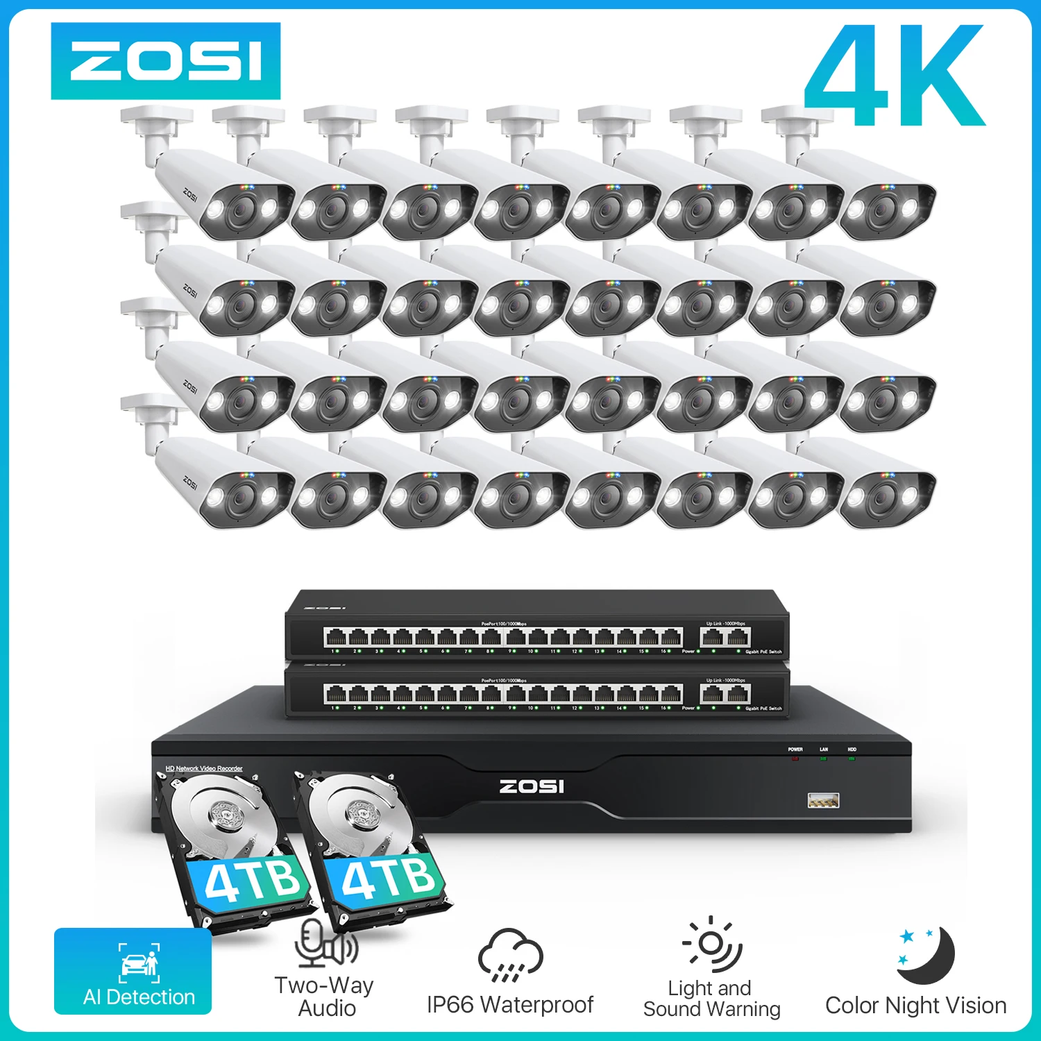 ZOSI 32CH 4K PoE Security Camera System 8MP 4K Spotlight Outdoor Indoor Surveillance NVR 4TB/8TB 24/7 Recording for Business
ZOSI 32CH 4K PoE Security Camera System 8MP 4K Spotlight Outdoor Indoor Surveillance NVR 4TB/8TB 24/7 Recording for Business