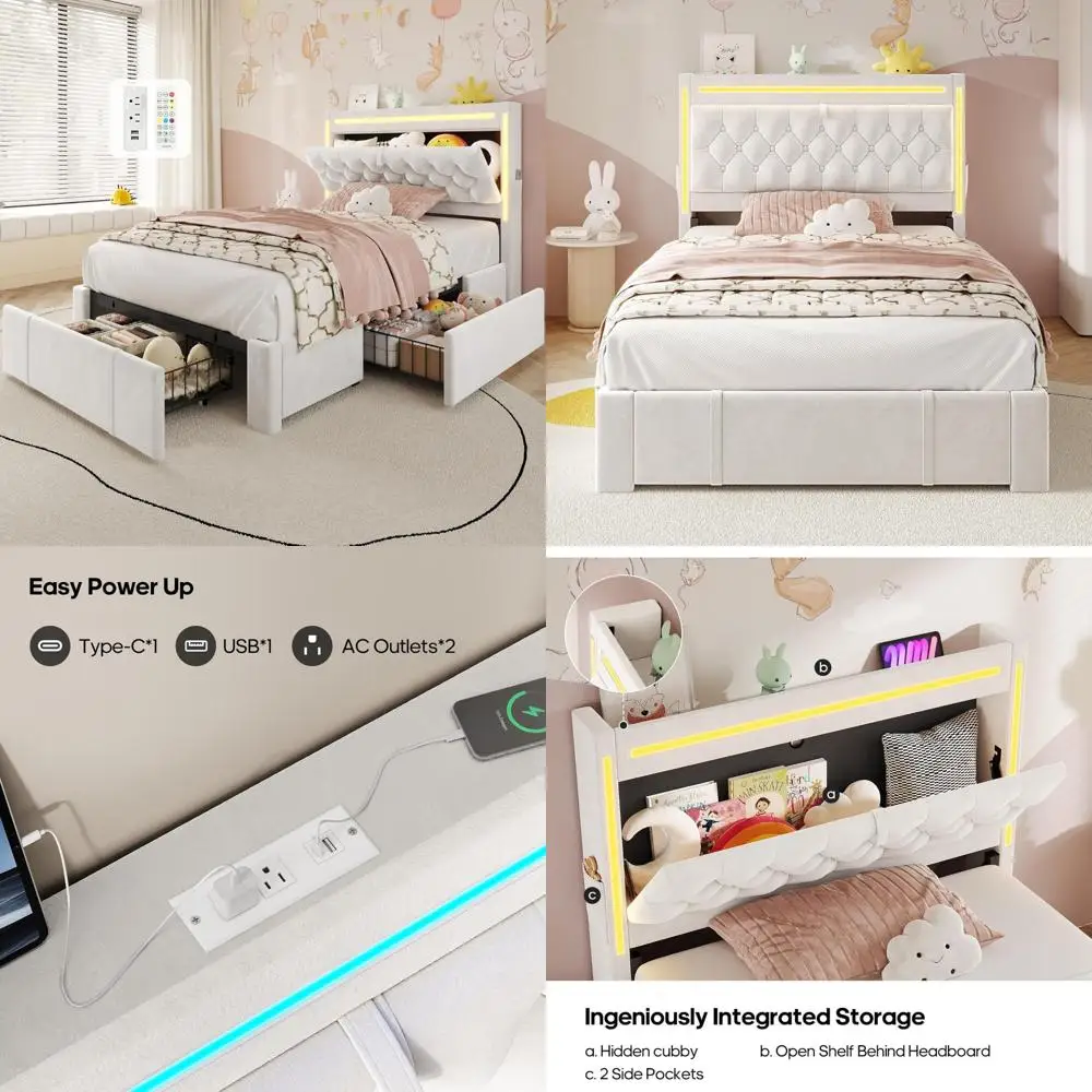 Twin Size Velvet Princess Bed with Storage Headboard, 3 XL Drawers, and Power Outlet Type-C/A
Twin Size Velvet Princess Bed with Storage Headboard, 3 XL Drawers, and Power Outlet Type-C/A