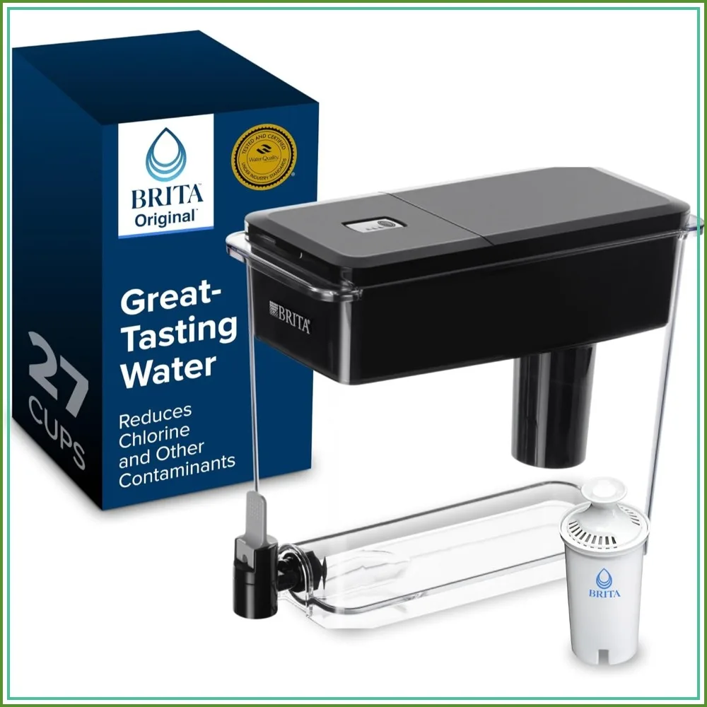 27-Cup Water Filter Dispenser with Standard Filter, Removes Chlorine & Odor, Reduces Zinc, Copper & Mercury, BPA-Free, 1 Filter Included, Lasts 2 Months
27-Cup Water Filter Dispenser with Standard Filter, Removes Chlorine & Odor, Reduces Zinc, Copper & Mercury, BPA-Free, 1 Filter Included, Lasts 2 Months