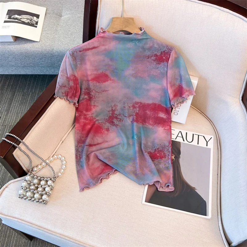 Pink Dyed Mesh Short Sleeve T-Shirt Women's Summer New Style Slim Fit Half High Collar Top Korean Style Commute Silk Fabric
Pink Dyed Mesh Short Sleeve T-Shirt Women's Summer New Style Slim Fit Half High Collar Top Korean Style Commute Silk Fabric