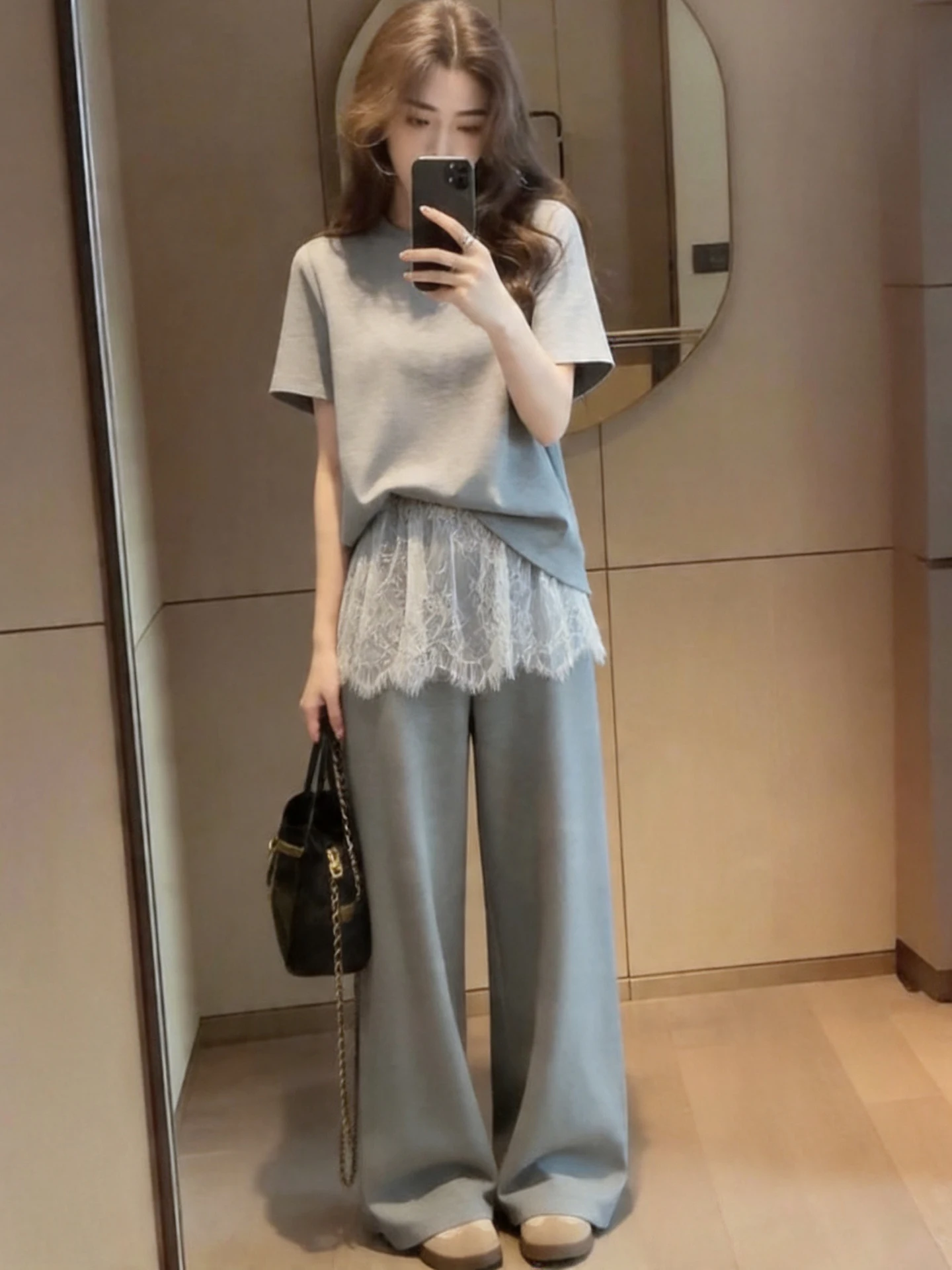 Fashionable Lace Splice Straight Leg Pants Women's Short Sleeve T-Shirt Top Set Summer New Arrival Versatile High Waist Pants
Fashionable Lace Splice Straight Leg Pants Women's Short Sleeve T-Shirt Top Set Summer New Arrival Versatile High Waist Pants