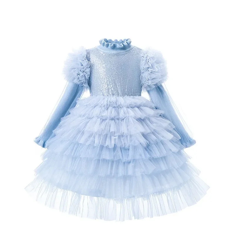 Sweet Puff Sleeve Kid Knitted Gauze Vestidos Children Flower Girls Fairy Sequined Layered Blue Princess Wedding Party Long Dress
Sweet Puff Sleeve Kid Knitted Gauze Vestidos Children Flower Girls Fairy Sequined Layered Blue Princess Wedding Party Long Dress