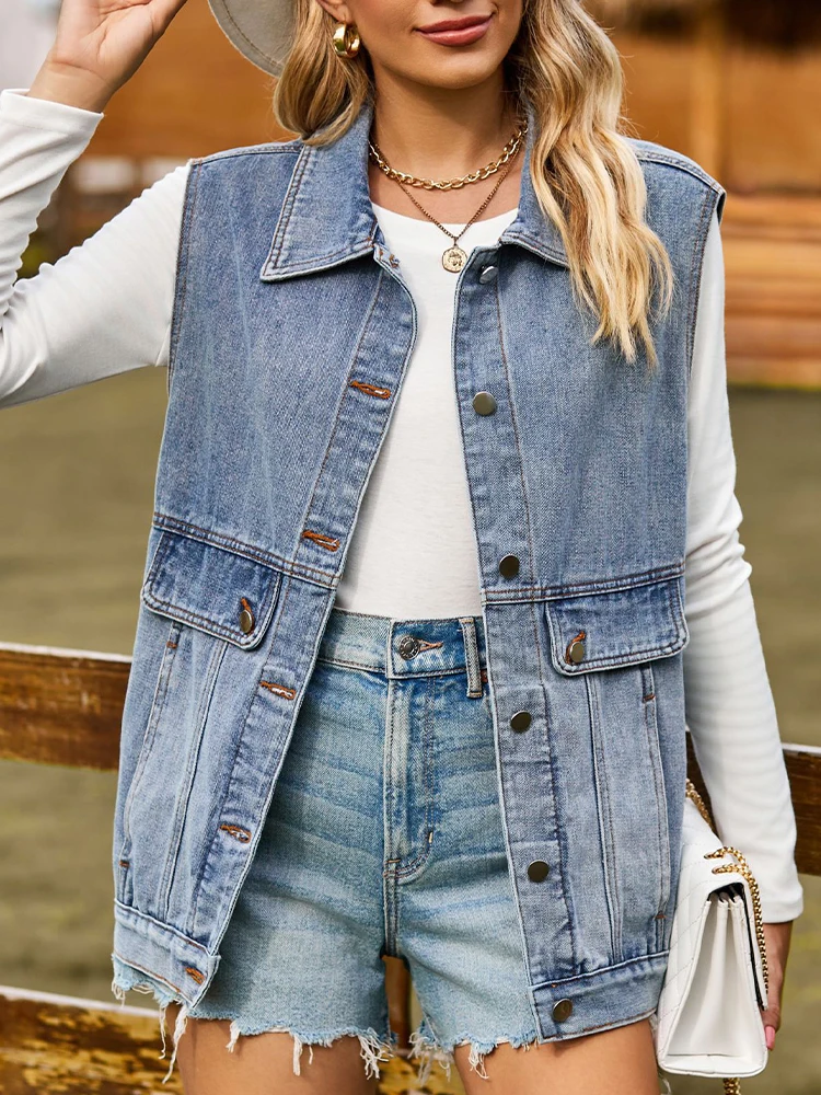 Blue Denim Jacket Vest Women Autumn Vintage Casual Sleeveless Jean Jacket Female Oversized Loose Lapel Single Breasted Waistcoat
Blue Denim Jacket Vest Women Autumn Vintage Casual Sleeveless Jean Jacket Female Oversized Loose Lapel Single Breasted Waistcoat