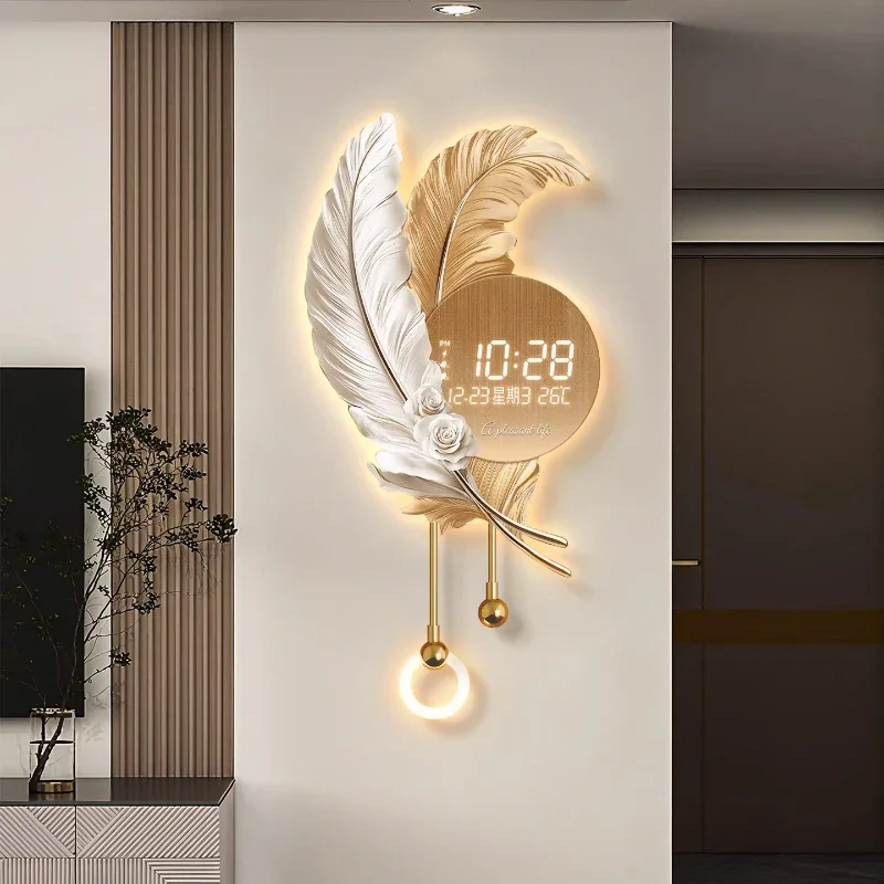 With LED Lighting Luxury TV Background Art For Living Room Contemporary Wall Decor Modern luxury Feather Design Wall Clock
With LED Lighting Luxury TV Background Art For Living Room Contemporary Wall Decor Modern luxury Feather Design Wall Clock