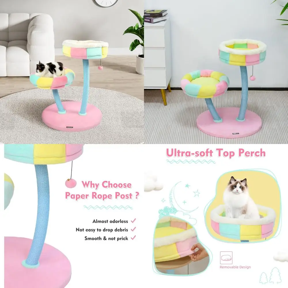 Indoor Flower-Themed Cat Tree with Ice Cream Tower and Sisal Scratching Post for Kittens
Indoor Flower-Themed Cat Tree with Ice Cream Tower and Sisal Scratching Post for Kittens