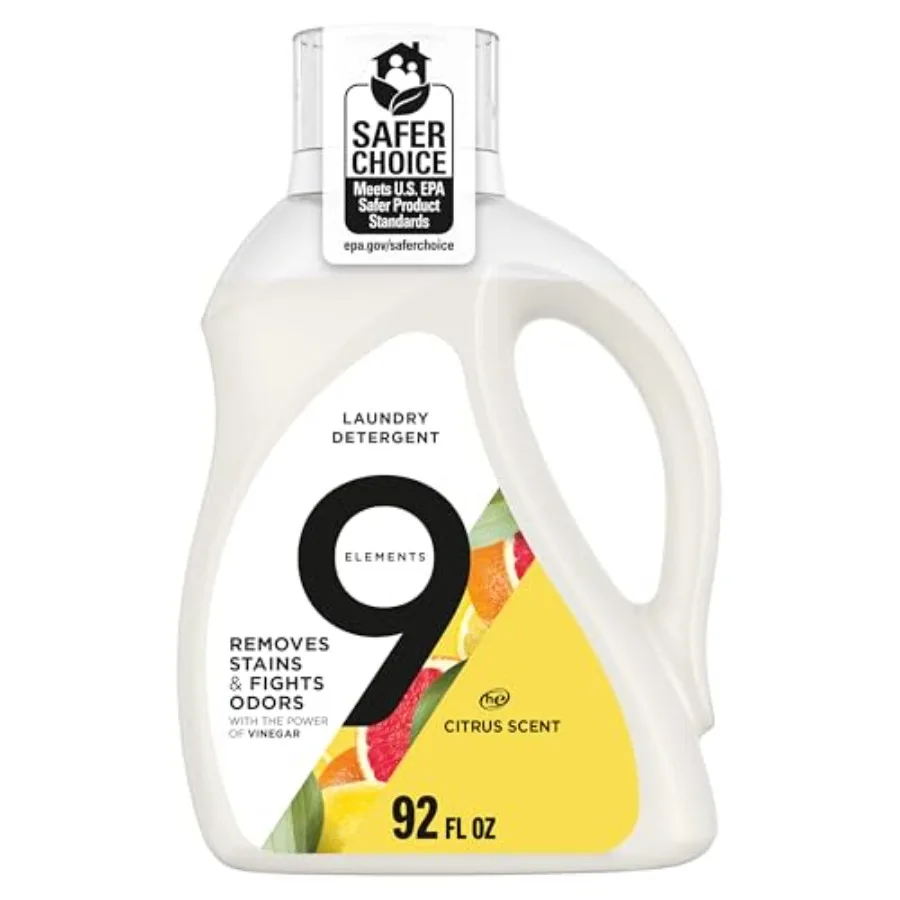 9 Elements Liquid Laundry Detergent, Citrus Scent, Vinegar Powered, 92 fl oz, 1 count
9 Elements Liquid Laundry Detergent, Citrus Scent, Vinegar Powered, 92 fl oz, 1 count