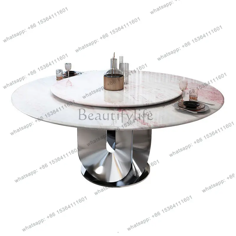 Italian rose rainbow luxury stone round dining table high-end natural marble with turntable
Italian rose rainbow luxury stone round dining table high-end natural marble with turntable