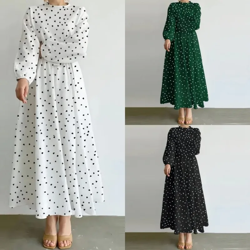 Casual Heart Print Midi Dresses Elegant Long Puff Sleeve Korean Style Women Party Vestido Gathered Waist Baggy Long Dress
Casual Heart Print Midi Dresses Elegant Long Puff Sleeve Korean Style Women Party Vestido Gathered Waist Baggy Long Dress