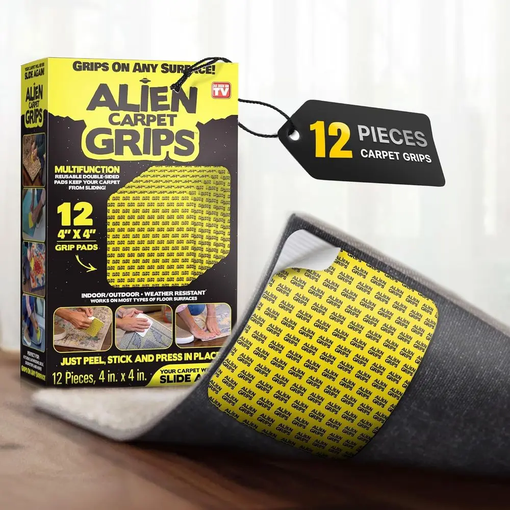 Grip Rug Gripper Carpet Tape - 12pcs, 4x4 in. Anti-Slip Hardwood, Tile Floor, No Damage - Double Sided Reusable, Non Slip Rug Pa
Grip Rug Gripper Carpet Tape - 12pcs, 4x4 in. Anti-Slip Hardwood, Tile Floor, No Damage - Double Sided Reusable, Non Slip Rug Pa