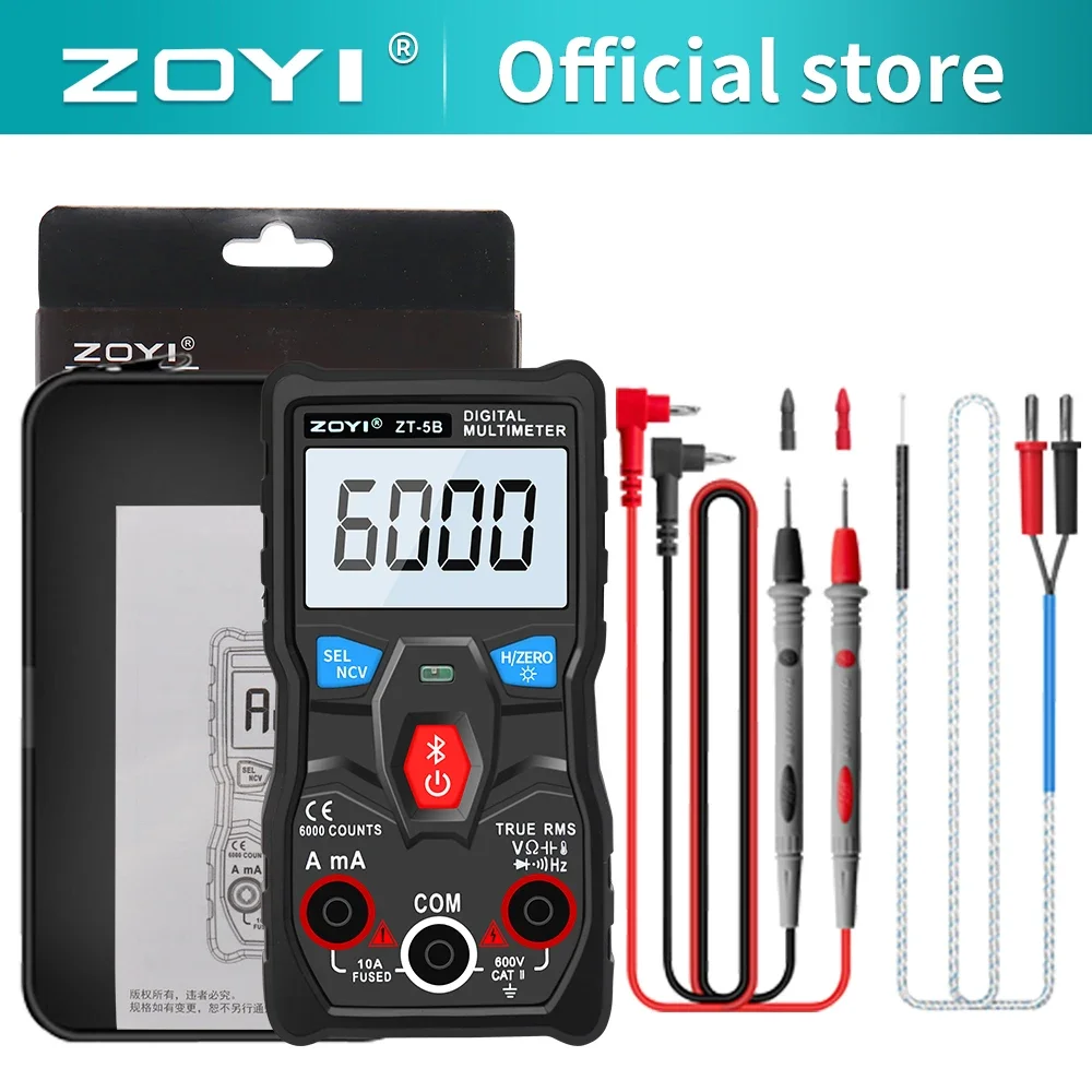 ZT-5B Professional Digital Multimeter 6000 Counts True RMS AC/DC Voltage Current Measurement Bluetooth Mini Analog Tester
ZT-5B Professional Digital Multimeter 6000 Counts True RMS AC/DC Voltage Current Measurement Bluetooth Mini Analog Tester
