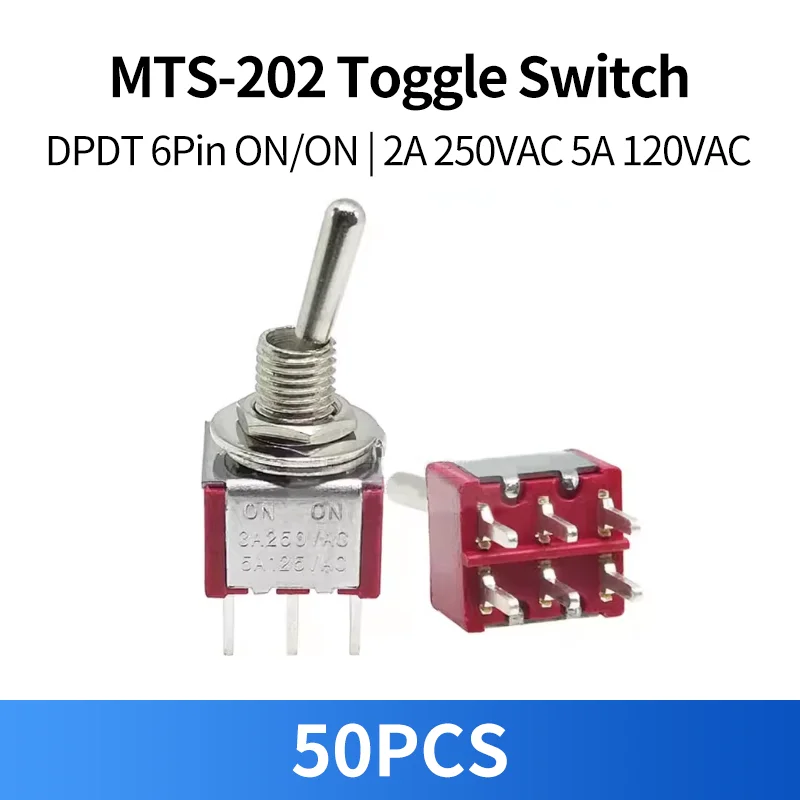 50PCS MTS-202 Toggle Switch DPDT 6Pin ON/ON 2 Position Mini Toggle Switch 2A 250VAC 5A 120VAC Power Switch
50PCS MTS-202 Toggle Switch DPDT 6Pin ON/ON 2 Position Mini Toggle Switch 2A 250VAC 5A 120VAC Power Switch