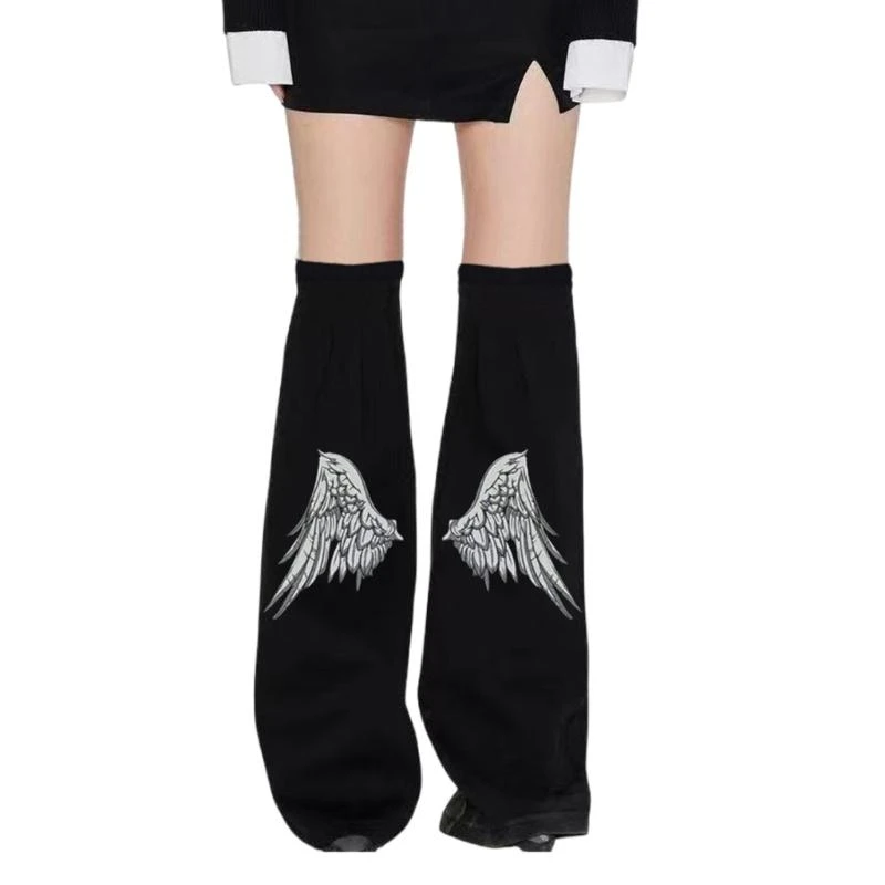 Womens Punk Overknee Black Denims Flared Leg Covers with Angel Wing Print Harajuku Grunge Baggy Leg Warmers Long Socks
Womens Punk Overknee Black Denims Flared Leg Covers with Angel Wing Print Harajuku Grunge Baggy Leg Warmers Long Socks