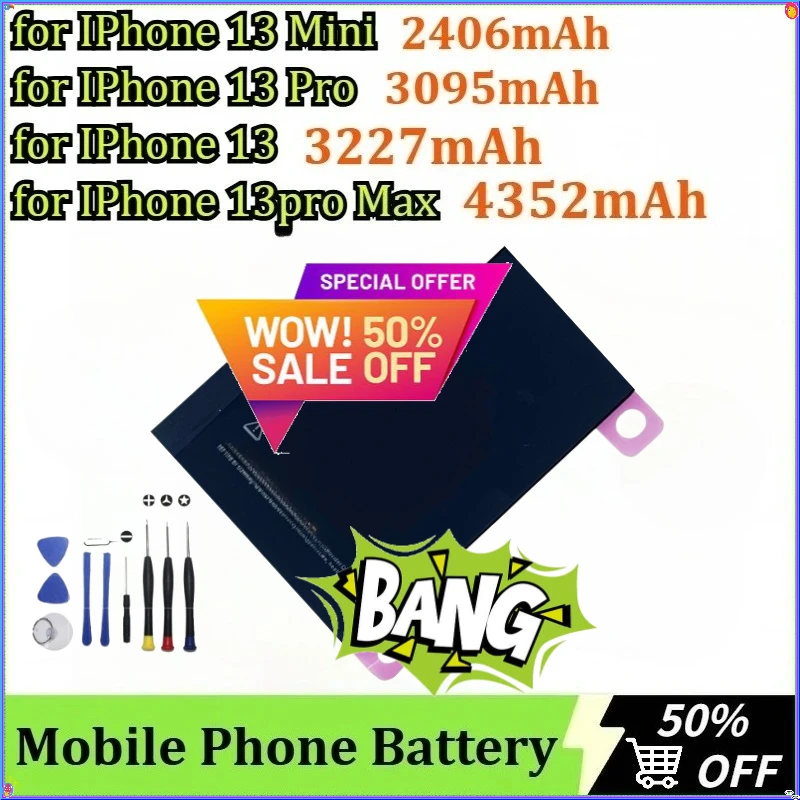 For IPhone 13 Mini/13 Pro /13/13pro Max Replacement High Capacity Mobile Phone Battery 2406mAh/3227mAh/3095mAh/4352mAh+ Tools
For IPhone 13 Mini/13 Pro /13/13pro Max Replacement High Capacity Mobile Phone Battery 2406mAh/3227mAh/3095mAh/4352mAh+ Tools