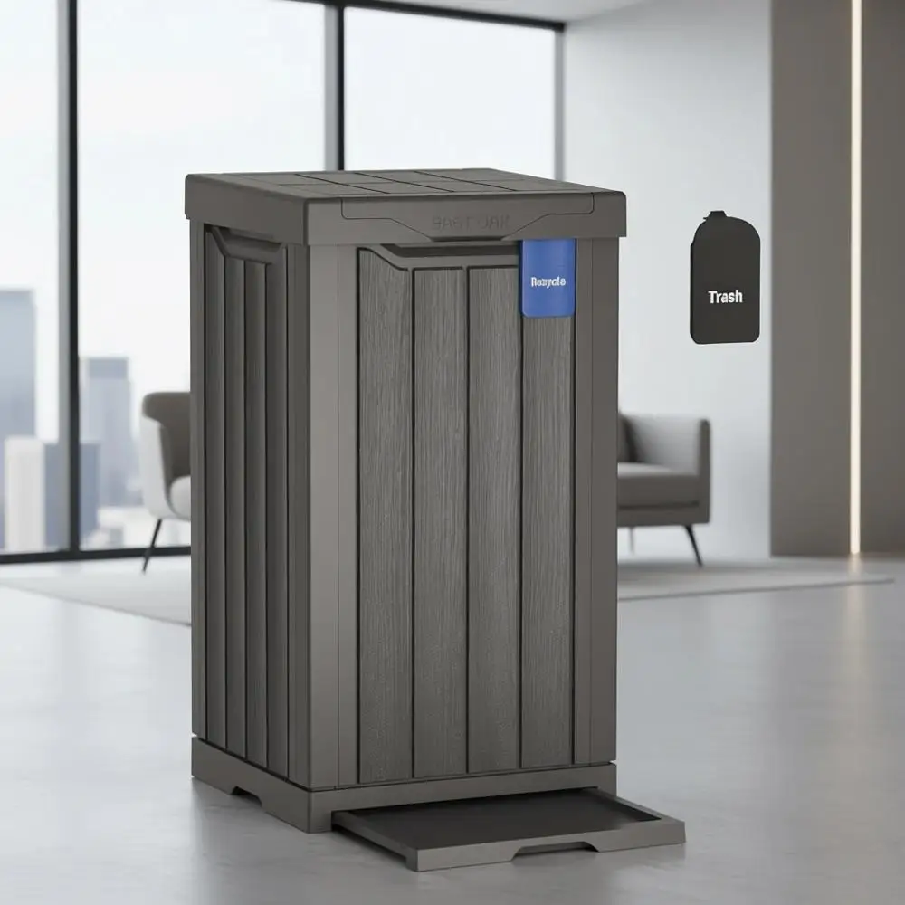 Outdoor 31 Gallon Trash Can with Recycle Label | Durable Resin Waste Bin | Secure Lid and Drip Tray | Ideal for Patio, Kitchen,
Outdoor 31 Gallon Trash Can with Recycle Label | Durable Resin Waste Bin | Secure Lid and Drip Tray | Ideal for Patio, Kitchen,