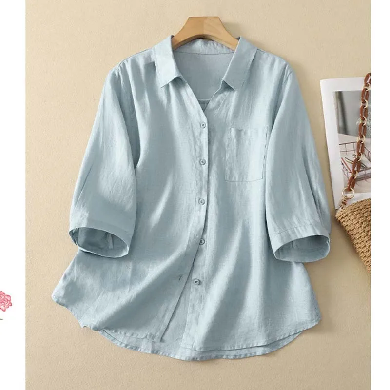 Literary Style Retro Solid Color Cotton Linen Lapel Shirt Female Summer Plus Size Casual Shirt Temperament Slim Linen Top
Literary Style Retro Solid Color Cotton Linen Lapel Shirt Female Summer Plus Size Casual Shirt Temperament Slim Linen Top