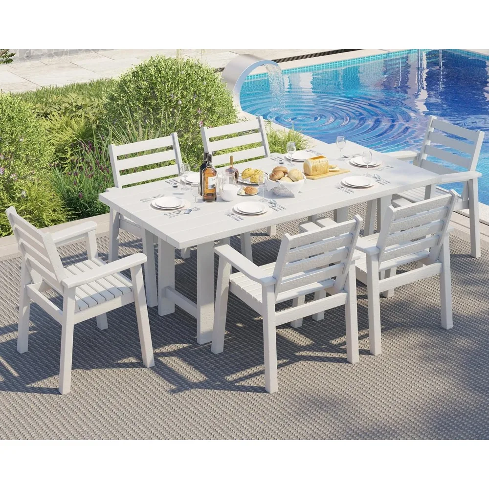 7-Piece HDPE Outdoor Dining Table Set with 6 Chairs, 71" L Patio Dining Furniture Set with Umbrella Hole, Modern Dinner Table &
7-Piece HDPE Outdoor Dining Table Set with 6 Chairs, 71" L Patio Dining Furniture Set with Umbrella Hole, Modern Dinner Table &