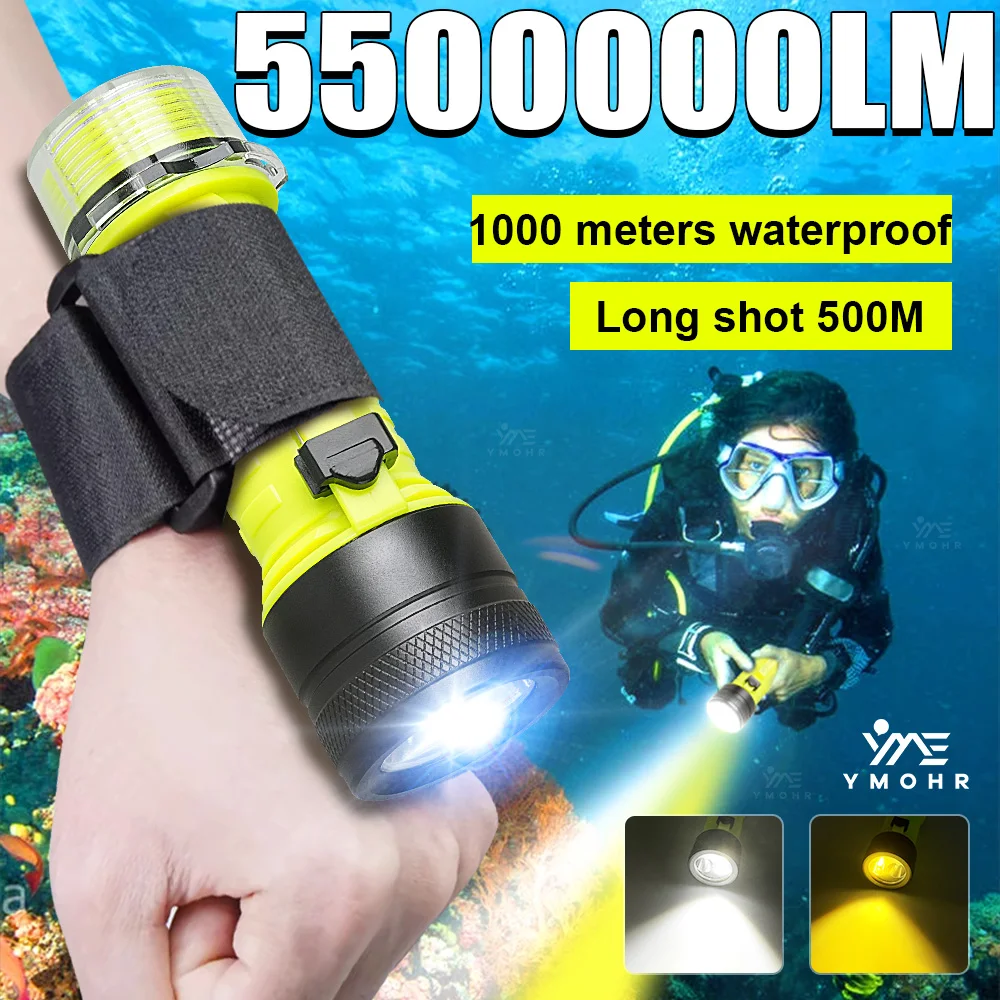 5500000LM Super Bright Diving Flashlight Underwater Lantern Rechargeable LED Lamp IPX8 Waterproof Lights Professional Dive Torch
5500000LM Super Bright Diving Flashlight Underwater Lantern Rechargeable LED Lamp IPX8 Waterproof Lights Professional Dive Torch