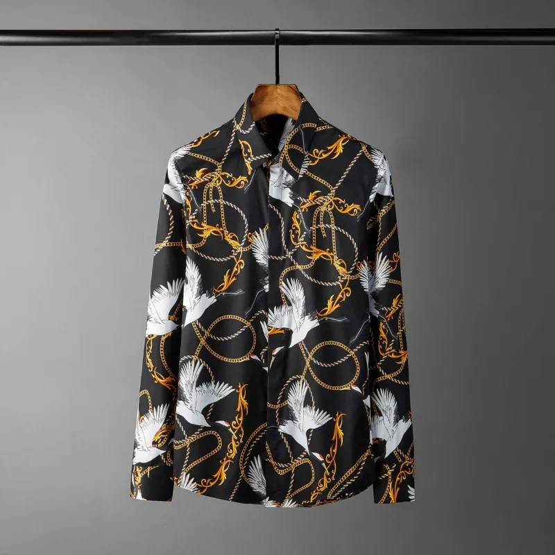 Men's luxury black shirt, long sleeve shirt with hook and chain print, 5XL plus size, fitted, for parties
Men's luxury black shirt, long sleeve shirt with hook and chain print, 5XL plus size, fitted, for parties