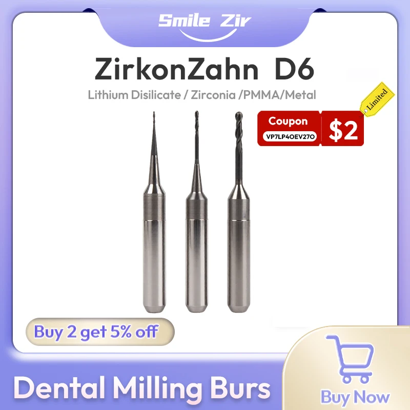 Zirkonzahn Dental Milling Burs D6 Diamond Coating Milling Cutter For Zirconia Lithium Disilicate PMMA Metal 2.0/1.0/0.6 Material
Zirkonzahn Dental Milling Burs D6 Diamond Coating Milling Cutter For Zirconia Lithium Disilicate PMMA Metal 2.0/1.0/0.6 Material