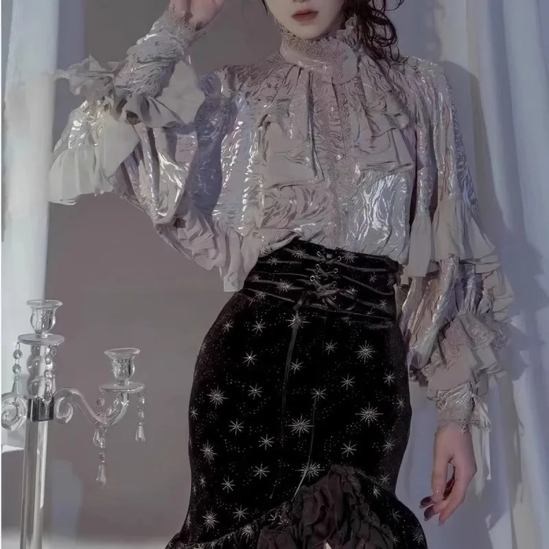 Y2K Bow Lace Top Palace Lolita Dark Punk Gothic Hime Sleeve Shirt Bat Sleeve Loose Long Sleeve Shirt Satin Stand Up Collar Top
Y2K Bow Lace Top Palace Lolita Dark Punk Gothic Hime Sleeve Shirt Bat Sleeve Loose Long Sleeve Shirt Satin Stand Up Collar Top