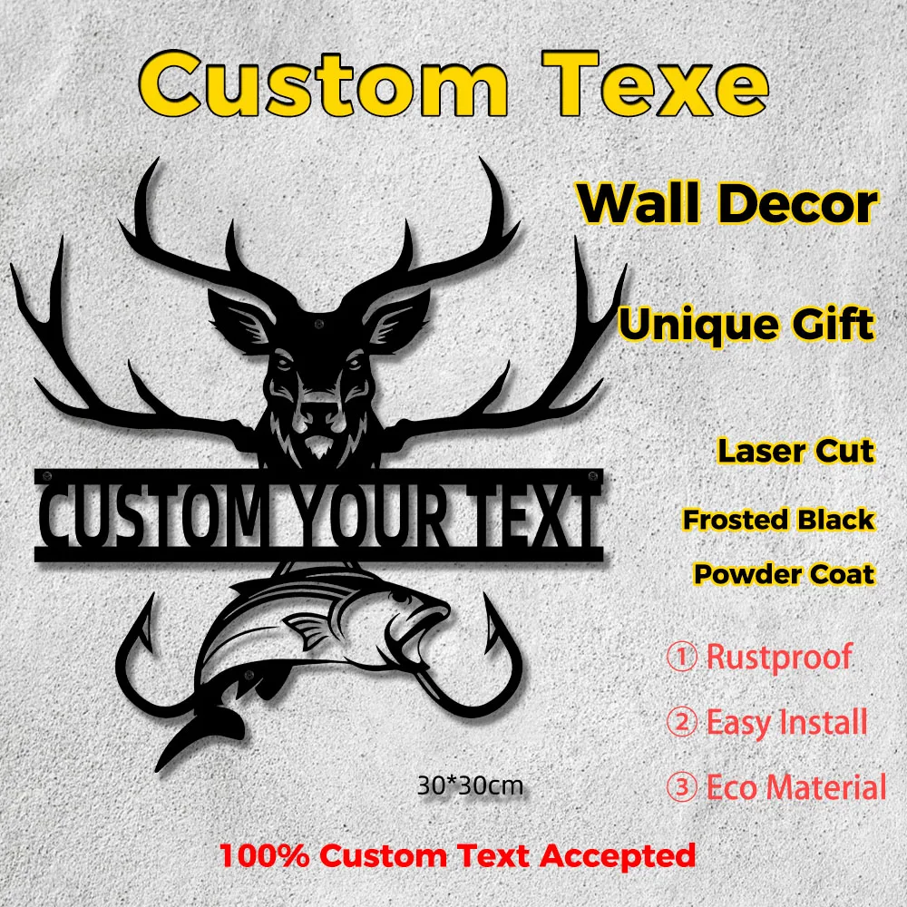 Custom Deer & Fish Metal Wall Decor Personalized Hunting Cabin Sign Rustic Home Gift Idea
Custom Deer & Fish Metal Wall Decor Personalized Hunting Cabin Sign Rustic Home Gift Idea
