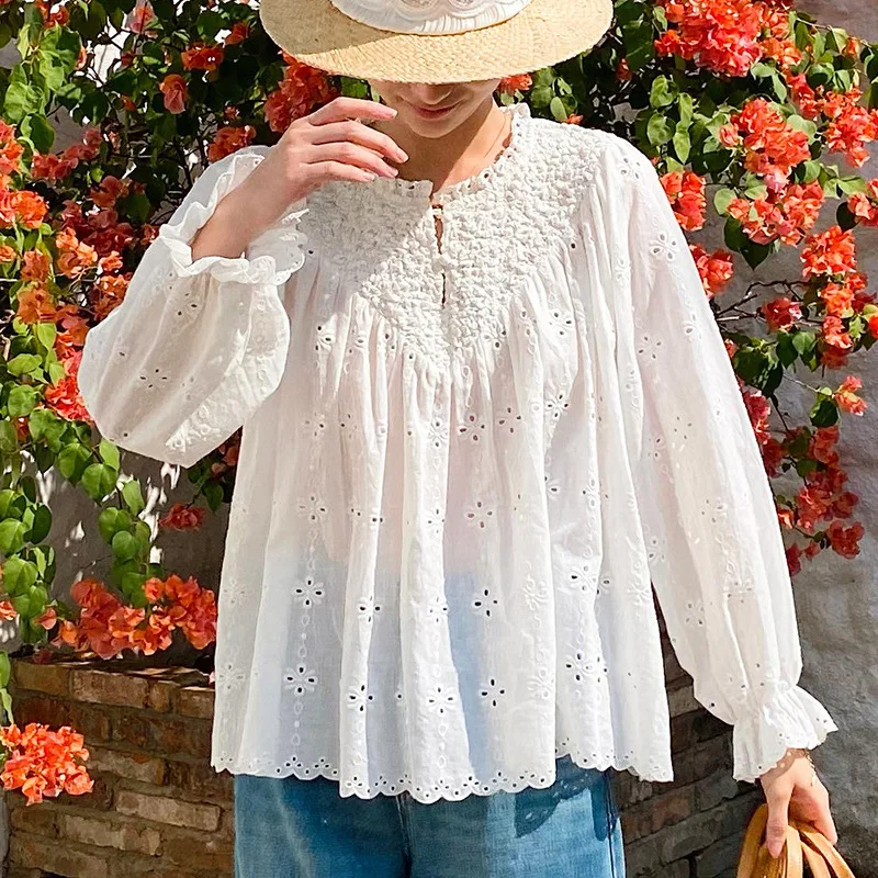 2025Spring New Shenzhen Nanyou Women's French Embroidered Shirt Long Sleeve Loose Shirt White Blouse Women
2025Spring New Shenzhen Nanyou Women's French Embroidered Shirt Long Sleeve Loose Shirt White Blouse Women