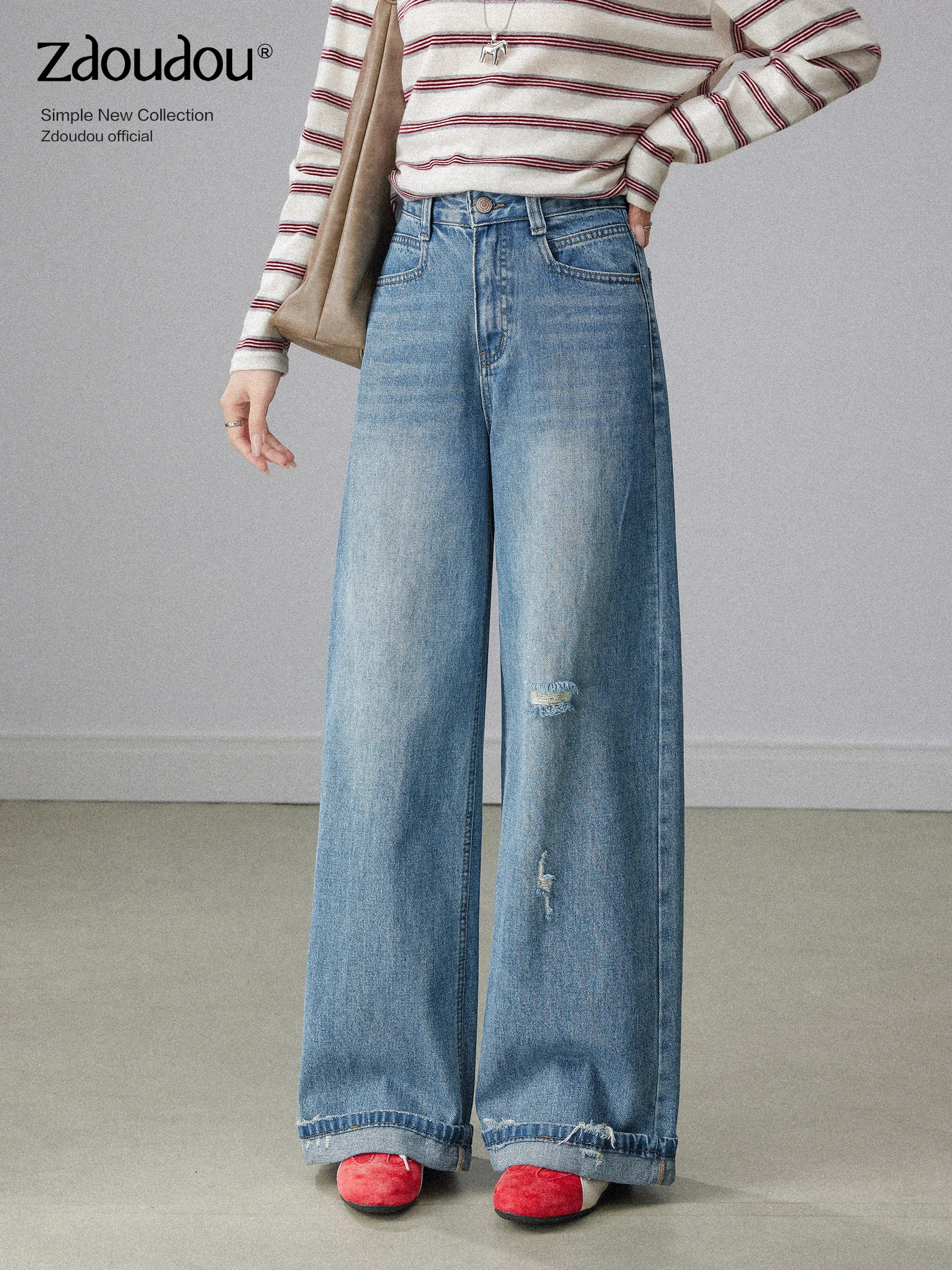 High Waist Wide Leg Blue Jeans Women's Spring Loose Straight Floor-Length Trousers Distressed Casual Straight Jeans
High Waist Wide Leg Blue Jeans Women's Spring Loose Straight Floor-Length Trousers Distressed Casual Straight Jeans