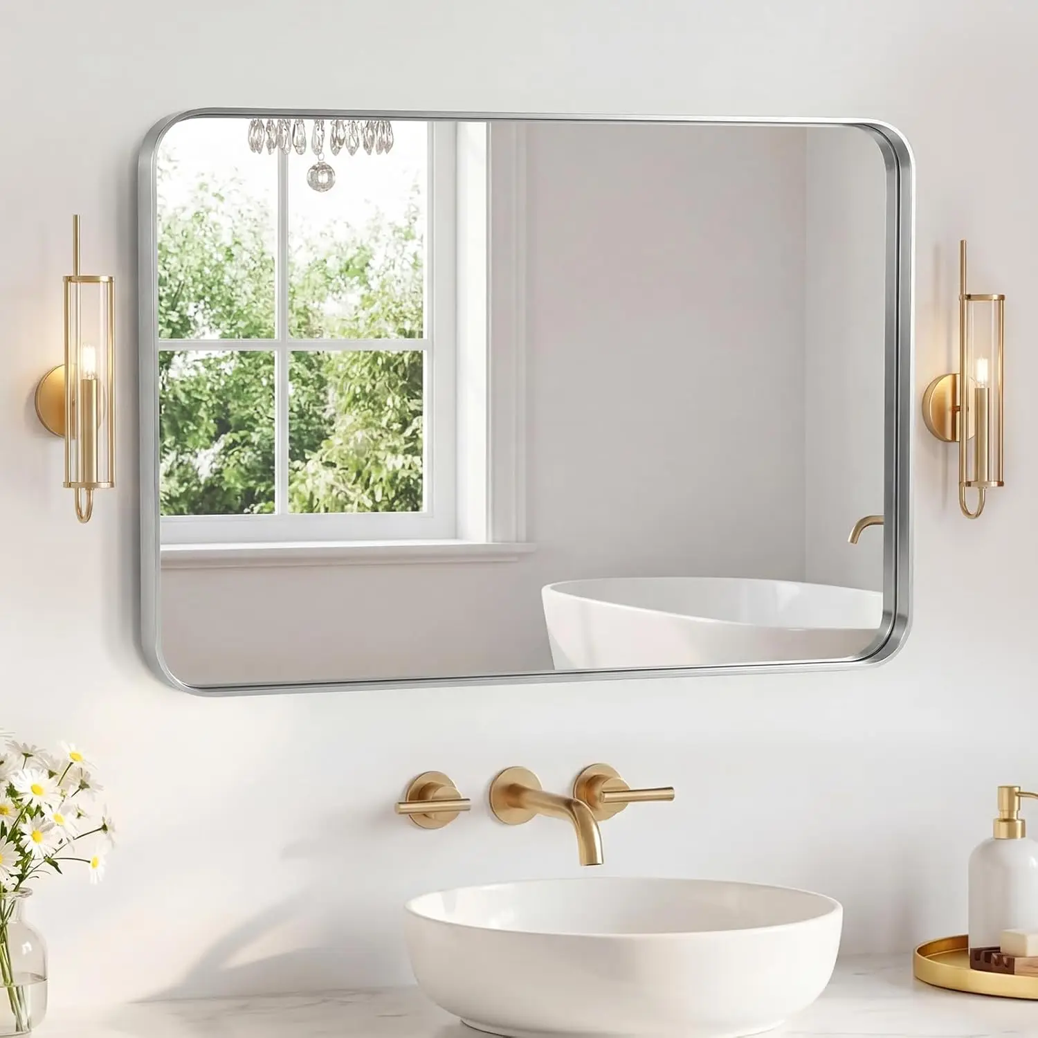 Bathroom Mirror 40x30 Inch Metal Framed Rounded RecVanity Mirror for Wall, Over Sink, Farmhouse, Restroom, Anti-Rust, Modern Dec
Bathroom Mirror 40x30 Inch Metal Framed Rounded RecVanity Mirror for Wall, Over Sink, Farmhouse, Restroom, Anti-Rust, Modern Dec