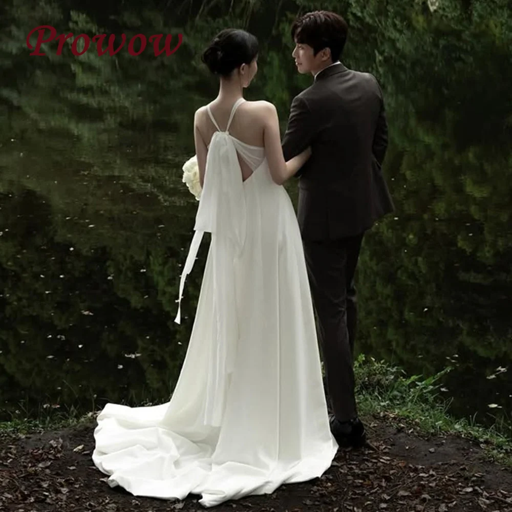 Prowow Elegant Halter A Line Wedding Dresses Korea Photoshoot Pleats Soft Satin Bridal Gowns Sweep Train Customized Sleeveless
Prowow Elegant Halter A Line Wedding Dresses Korea Photoshoot Pleats Soft Satin Bridal Gowns Sweep Train Customized Sleeveless