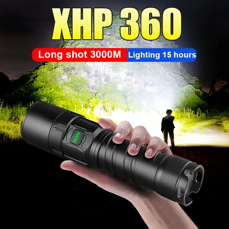 Powerful XHP360 LED Flashlight Super Bright Long Shot 3000M Tactical Lantern Zoomable Rechargeable Outdoor Camping Fishing Lamp
Powerful XHP360 LED Flashlight Super Bright Long Shot 3000M Tactical Lantern Zoomable Rechargeable Outdoor Camping Fishing Lamp