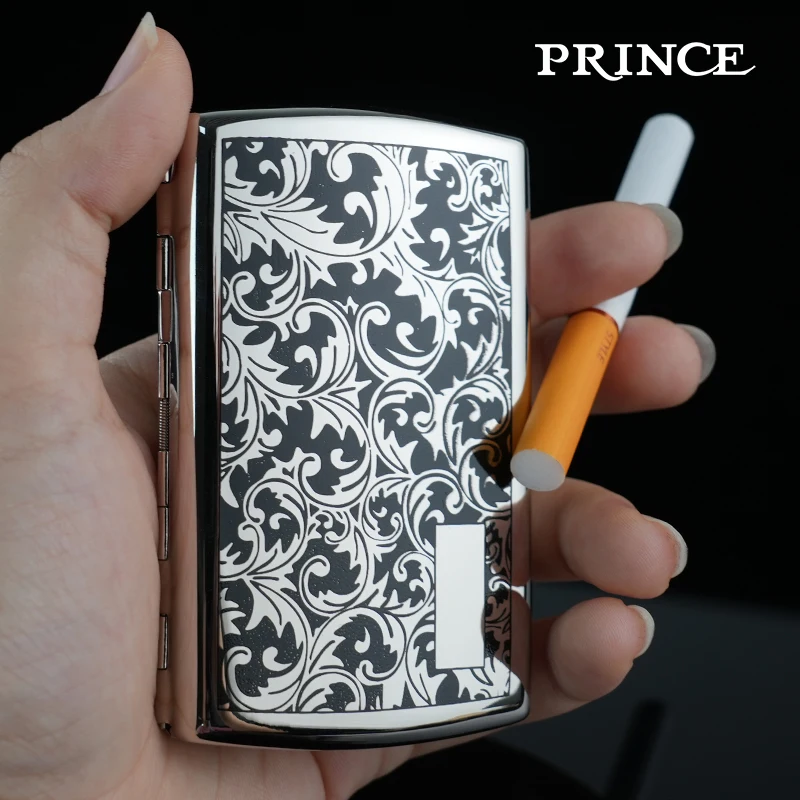 PRINCE retro Tang grass pattern cigarette box, stainless steel texture with full coverage, portable and pressure resistant
PRINCE retro Tang grass pattern cigarette box, stainless steel texture with full coverage, portable and pressure resistant