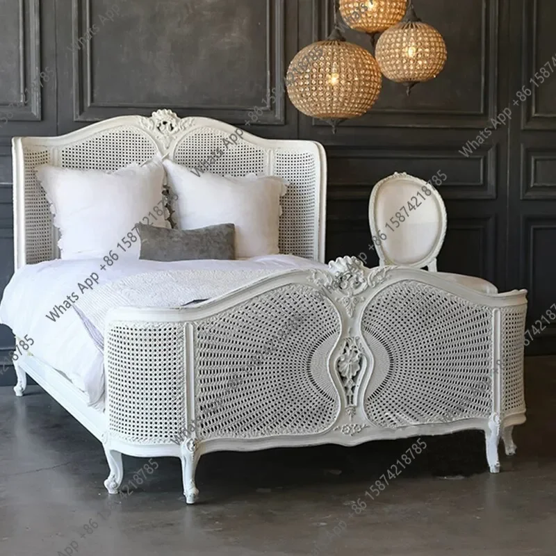 X29 High-end American French Solid Wood Carving Bed Retro Old White Rattan Bed Simple Modern Light Luxury Folk Double Bed
X29 High-end American French Solid Wood Carving Bed Retro Old White Rattan Bed Simple Modern Light Luxury Folk Double Bed