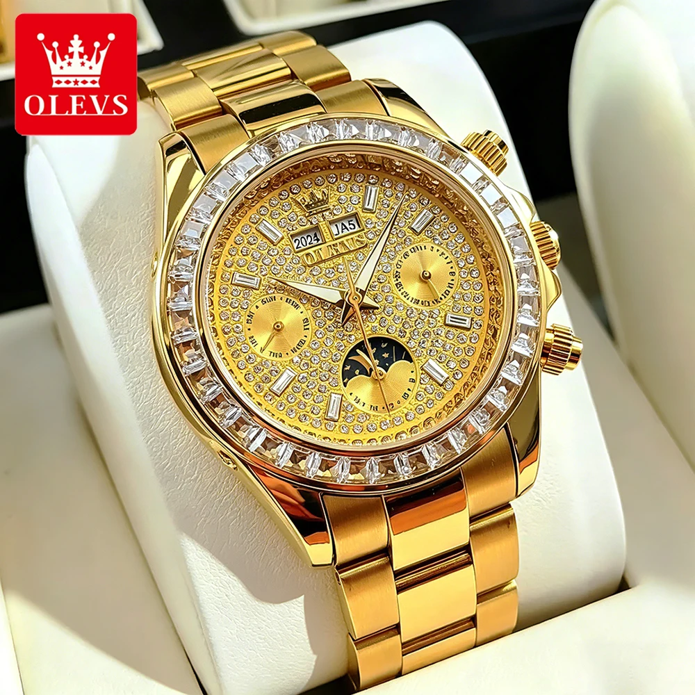OLEVS Men's Watches Luxury Fashion Fine Steel Original Automatic Mechanical Wristwatch for Man Zircon Dial Moon Phase Waterproof
OLEVS Men's Watches Luxury Fashion Fine Steel Original Automatic Mechanical Wristwatch for Man Zircon Dial Moon Phase Waterproof