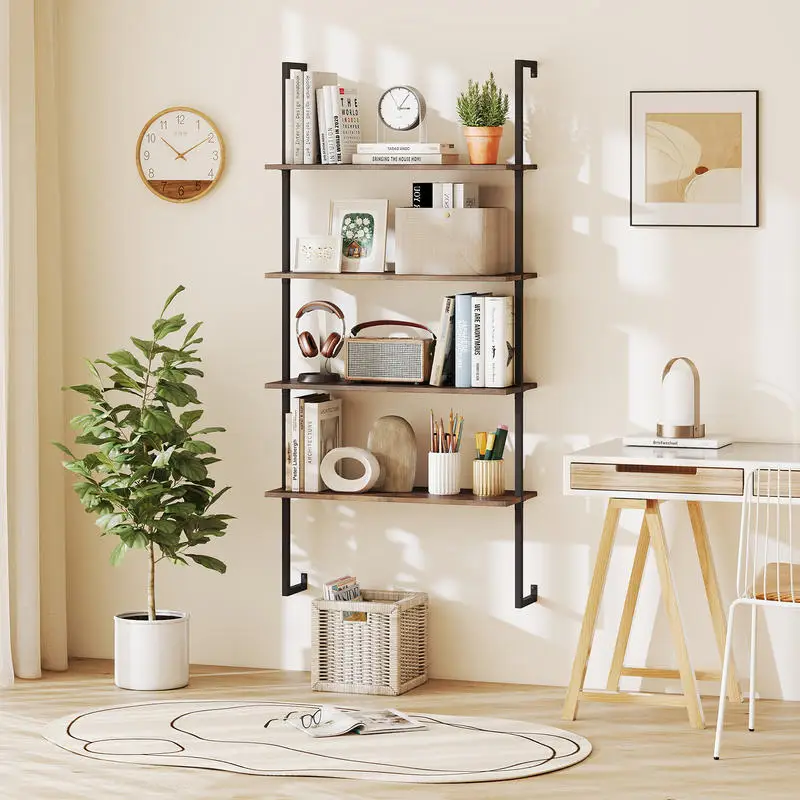 4-Tier Industrial Ladder Bookshelf with Metal Frame-Coffee
4-Tier Industrial Ladder Bookshelf with Metal Frame-Coffee
