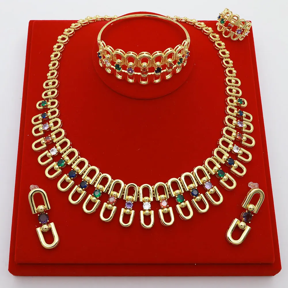 High Quality Classic 4pcs 2 Rows African Dubai Jewelry Set Luxury Design Hollow Out Gold Plated Necklace Earring Bracelet Ring
High Quality Classic 4pcs 2 Rows African Dubai Jewelry Set Luxury Design Hollow Out Gold Plated Necklace Earring Bracelet Ring
