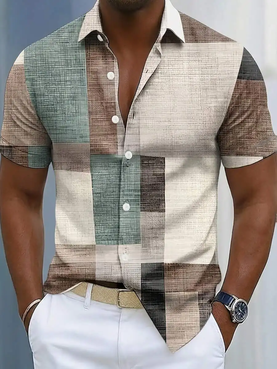 Mens Color Block Patchwork All-Over Print Casual Short Sleeve Shirt
Mens Color Block Patchwork All-Over Print Casual Short Sleeve Shirt