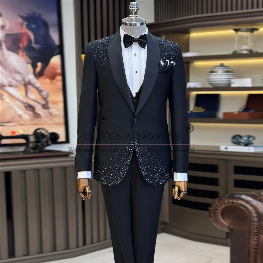 Luxury Groom Wedding Suit Beaded Stone Single Breasted Prom Blazer Customized 3-Piece Formal Occasion Suit Men Slim Fit Clothing
Luxury Groom Wedding Suit Beaded Stone Single Breasted Prom Blazer Customized 3-Piece Formal Occasion Suit Men Slim Fit Clothing