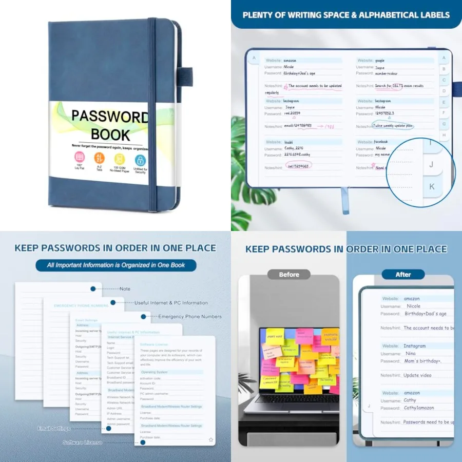 Password Keeper Book with Alphabetical Tabs4.3x5.7 Small Password Books for Seniors Password Notebook for Internet Website Addr
Password Keeper Book with Alphabetical Tabs4.3x5.7 Small Password Books for Seniors Password Notebook for Internet Website Addr