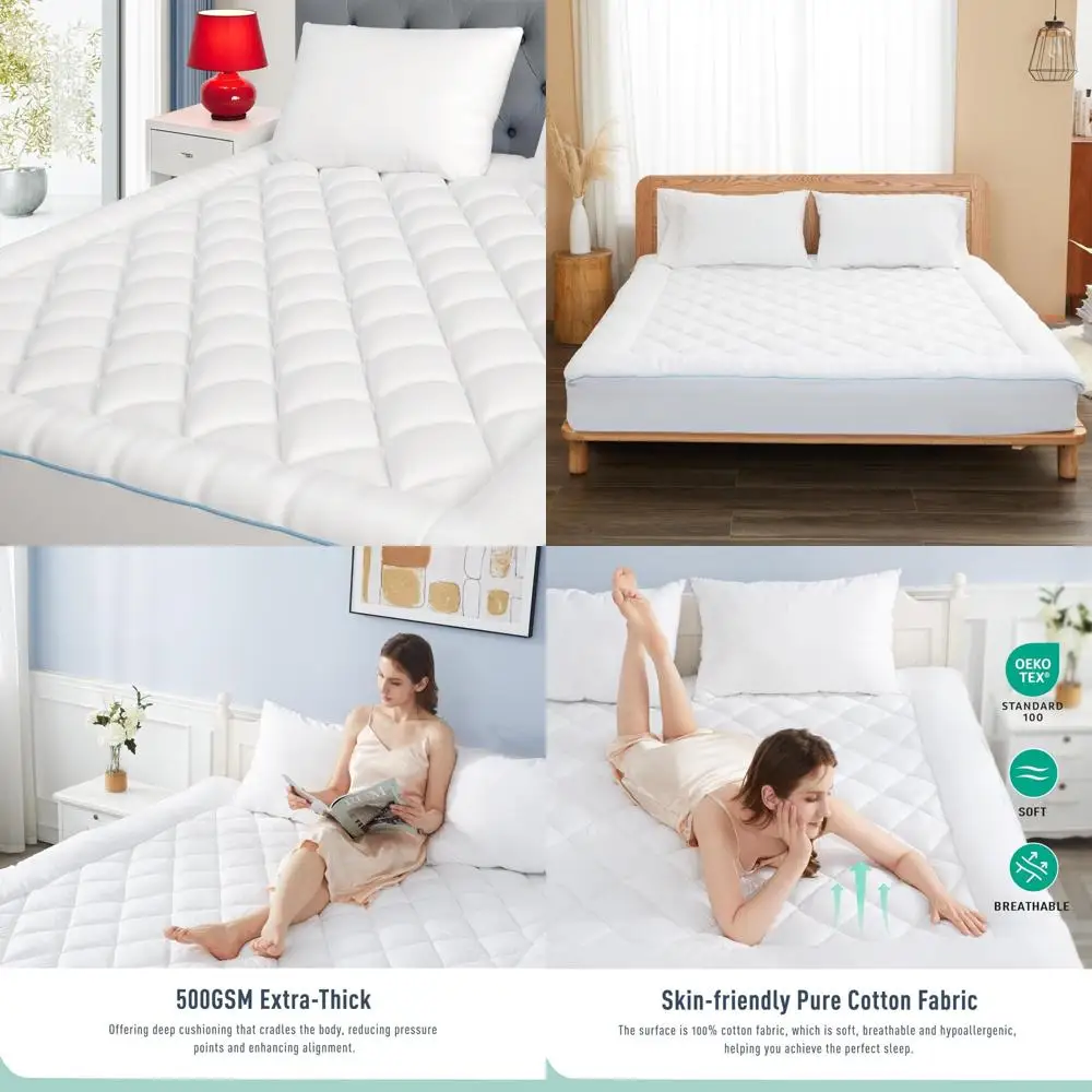 Thick Cotton Quilted Mattress Topper with Fitted Cover for Deep Pocket Mattresses, 18-22 Inches
Thick Cotton Quilted Mattress Topper with Fitted Cover for Deep Pocket Mattresses, 18-22 Inches
