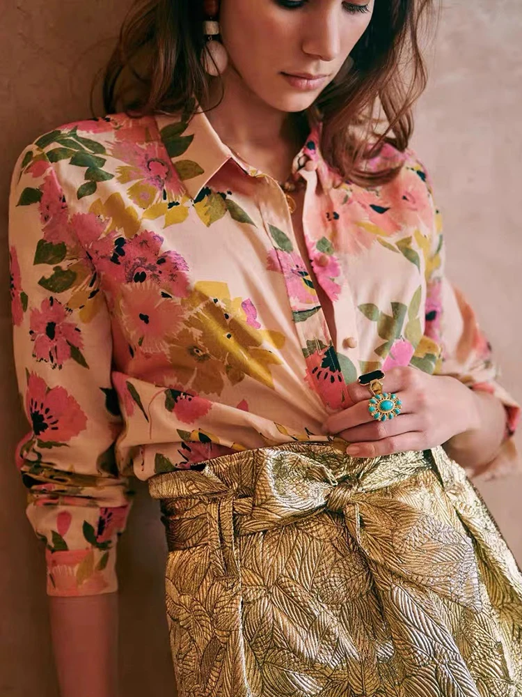 Spring New Style Pink Floral Print Long Sleeve Women's Shirt Versatile Fashionable Retro Top Cotton Polyester Material
Spring New Style Pink Floral Print Long Sleeve Women's Shirt Versatile Fashionable Retro Top Cotton Polyester Material