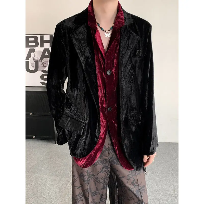 Red Wine Thin Gold Velvet Men's Suit Design Sensation oulder Pad Double Layer Chinese Sle Concert Suit Outerwear
Red Wine Thin Gold Velvet Men's Suit Design Sensation oulder Pad Double Layer Chinese Sle Concert Suit Outerwear