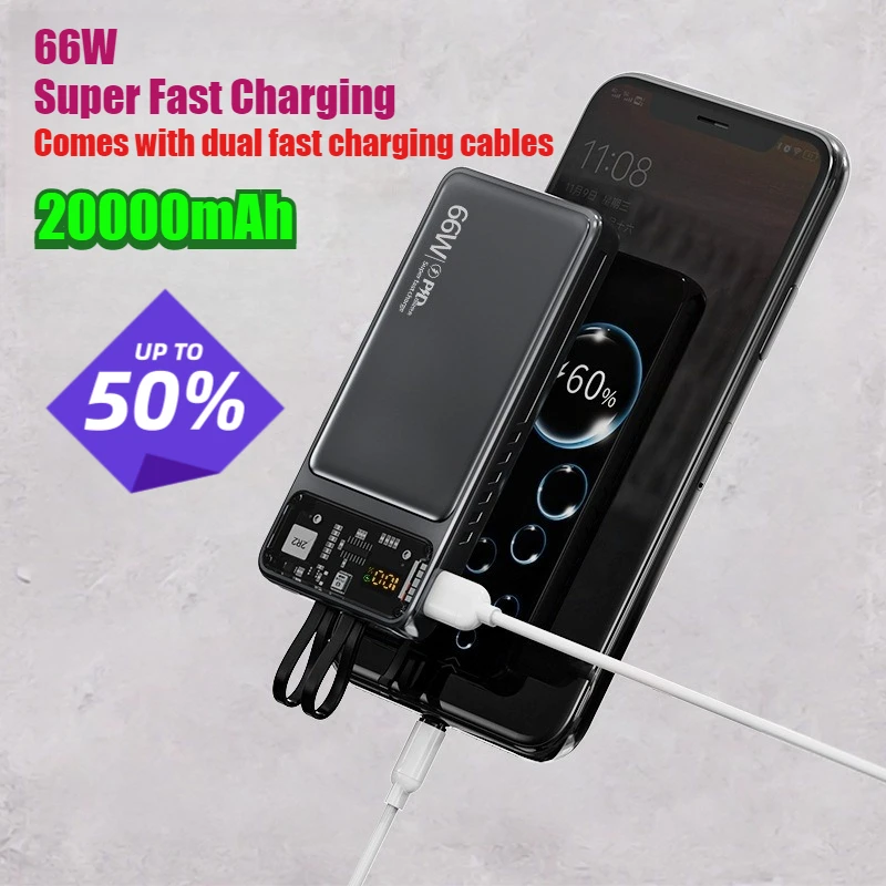 65W 20000mAh Ultra-thin Power Bank with Built-in Cable Fast Charging Airline-approved High-capacity Portable Charger
65W 20000mAh Ultra-thin Power Bank with Built-in Cable Fast Charging Airline-approved High-capacity Portable Charger