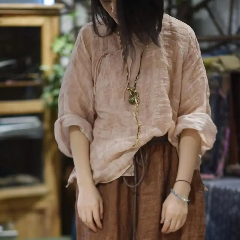 Лето 2022, женская однобортная свободная блузка с круглым вырезом в стиле искусства, женские топы хорошего качества, тонкая повседневная рубашка Ramie SN25
Лето 2022, женская однобортная свободная блузка с круглым вырезом в стиле искусства, женские топы хорошего качества, тонкая повседневная рубашка Ramie SN25