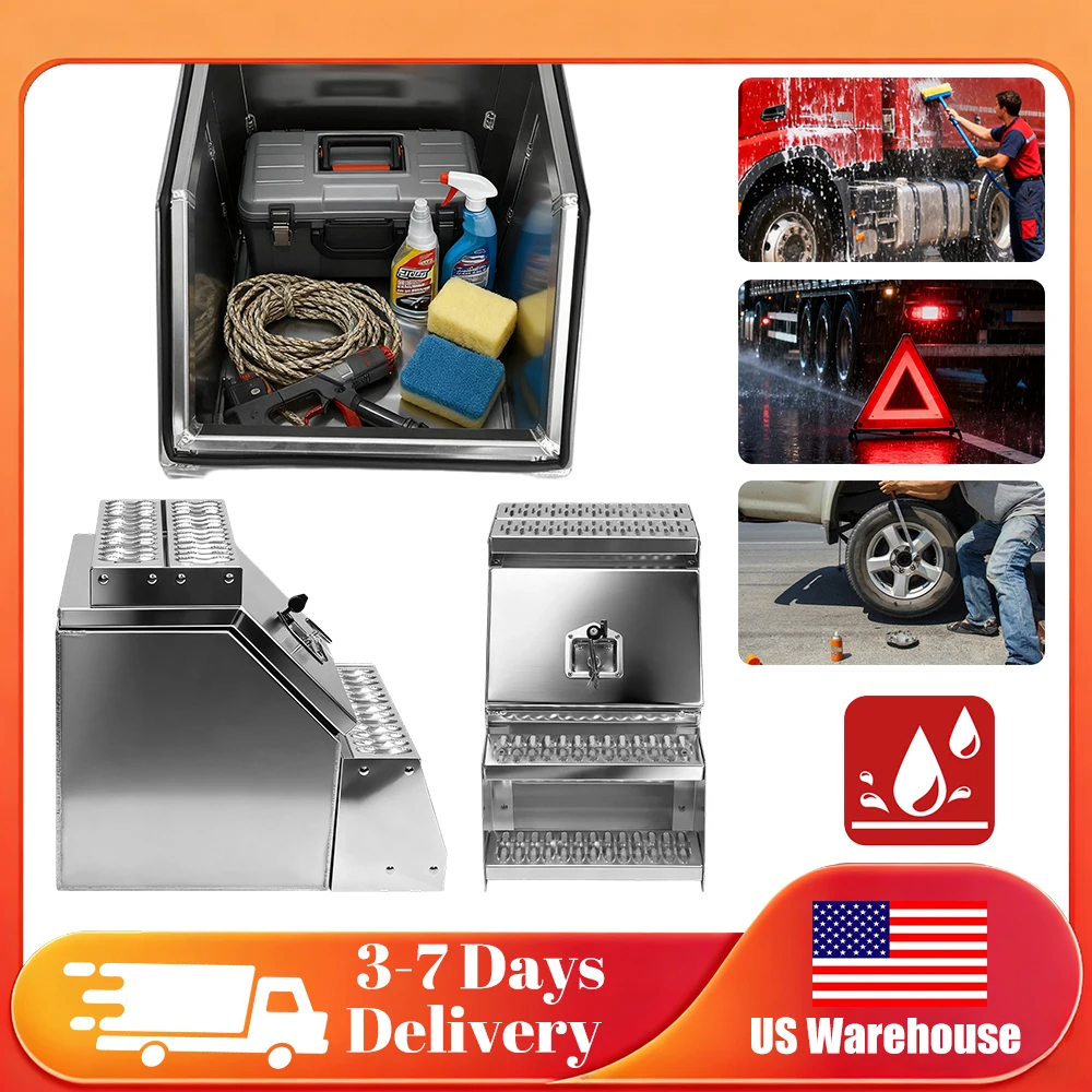 18in Aluminum Semi Truck Side Storage Saddle Step Box 17.99x27.99x25inch Heay Duty Truck Tool Box with T-Handle Latch Lock
18in Aluminum Semi Truck Side Storage Saddle Step Box 17.99x27.99x25inch Heay Duty Truck Tool Box with T-Handle Latch Lock