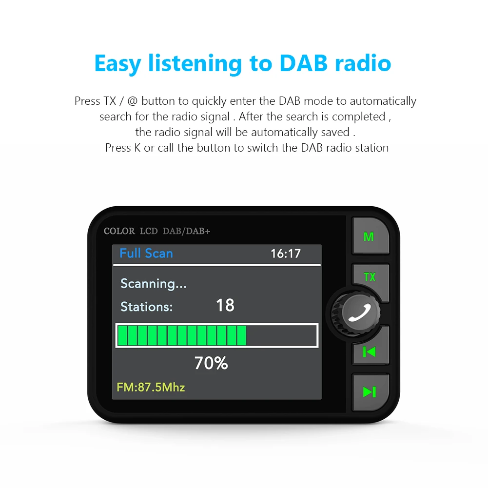 Стерео MP3-плеер 2,4-дюймовый цветной ЖК-экран MP3 FM-передатчик DAB+ приемник DAB радиоприемник Bluetooth-совместимый 5.0 для автомобиля
Стерео MP3-плеер 2,4-дюймовый цветной ЖК-экран MP3 FM-передатчик DAB+ приемник DAB радиоприемник Bluetooth-совместимый 5.0 для автомобиля