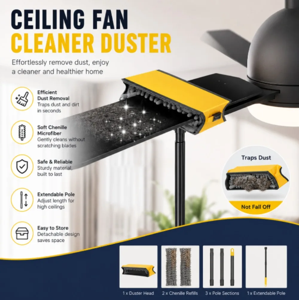 Ceiling Fan Cleaner Duster with Extension Pole, Fan Blade Cleaner Microfiber Cleaning Tool with Reusable Chenille Mop Head for High Ceiling Fan Blade Blinds Cobweb
Ceiling Fan Cleaner Duster with Extension Pole, Fan Blade Cleaner Microfiber Cleaning Tool with Reusable Chenille Mop Head for High Ceiling Fan Blade Blinds Cobweb
