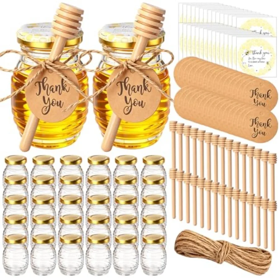 30 Pack Mini Honey Jars Party Favors 3.4 oz Beehive Shaped Glass Honey Jars with Wood Dipper, Metal Lid, Thank You Cards, Jute,
30 Pack Mini Honey Jars Party Favors 3.4 oz Beehive Shaped Glass Honey Jars with Wood Dipper, Metal Lid, Thank You Cards, Jute,