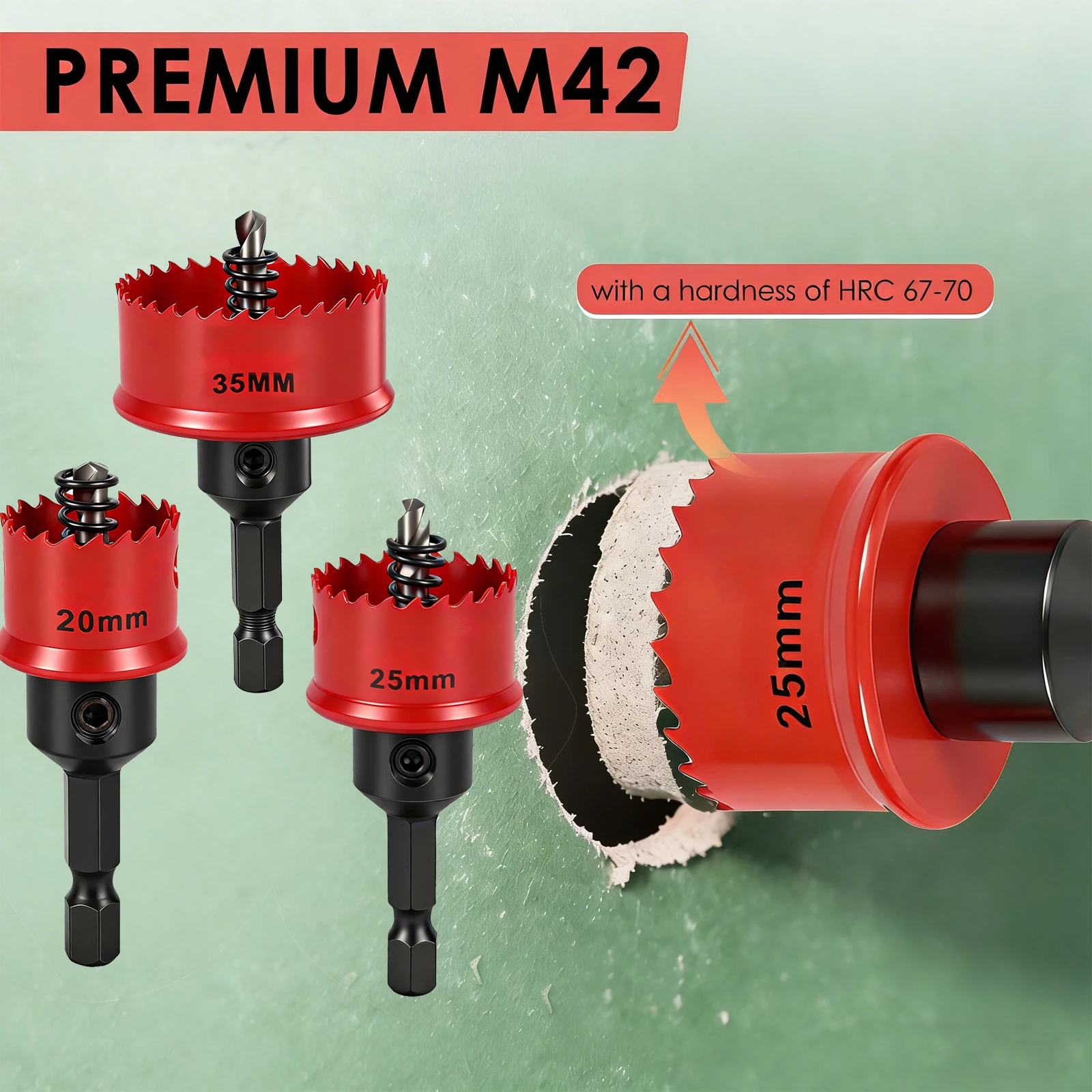 3PCS Hole Saw Set M42 HSS Bi-Metal 20,25,32MM Hex Shank Impact Hole Cutter Set for Drilling Thin Metal,Stainless Steel,Mild Stee
3PCS Hole Saw Set M42 HSS Bi-Metal 20,25,32MM Hex Shank Impact Hole Cutter Set for Drilling Thin Metal,Stainless Steel,Mild Stee